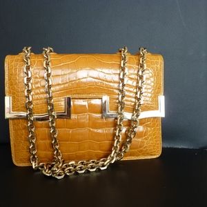 JUDITH LIEBER ORANGE ALLIGATOR PURSE GOLDEN HARDWA